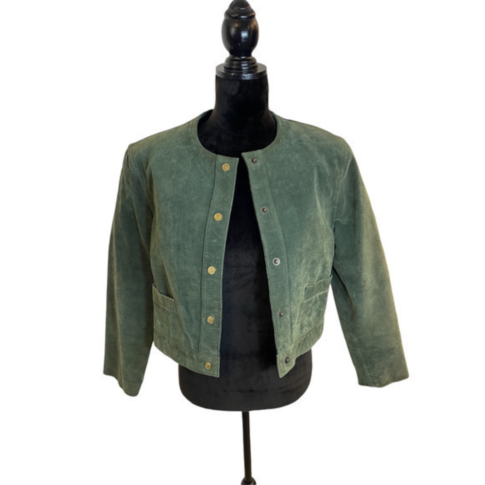 Tarazzia International 90's Green Leather Cropped Jacket Medium